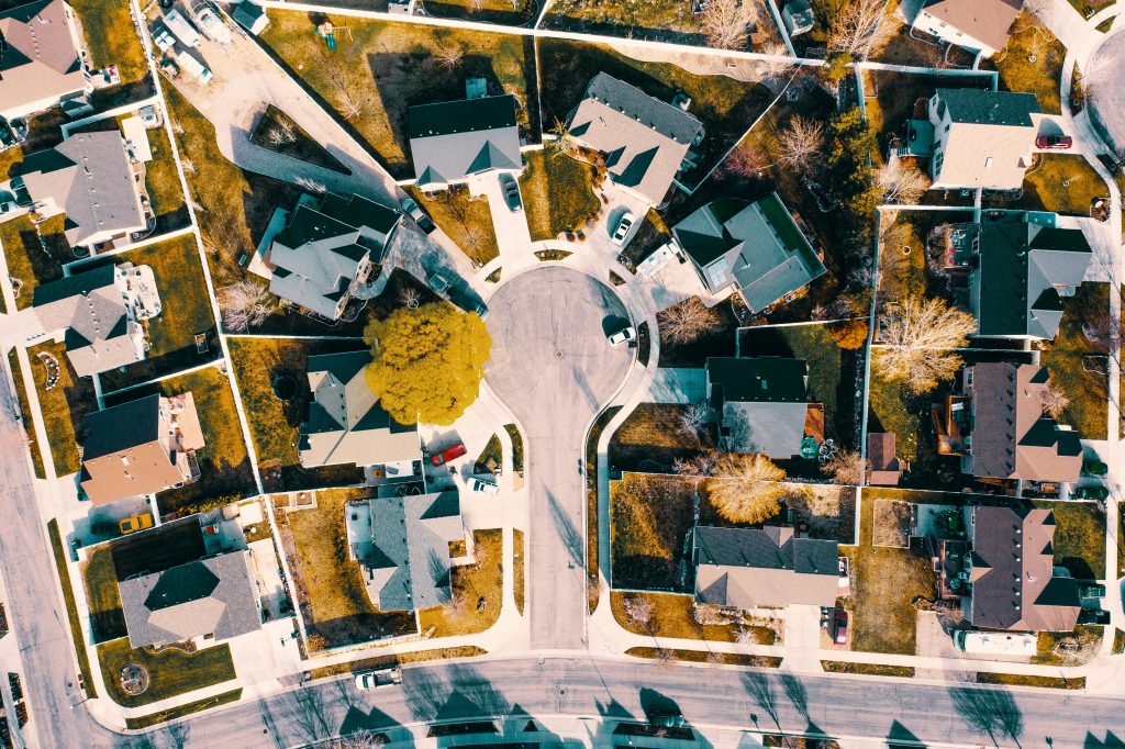 Drone footage of neighborhood